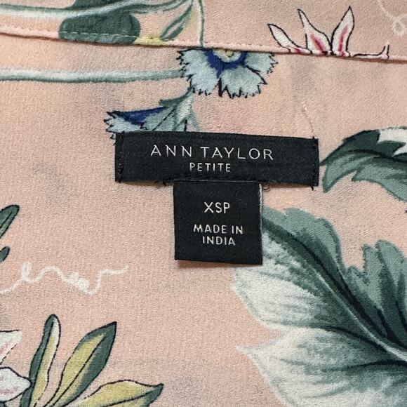Ann Taylor Petite XSP Floral Popover Blouse Pink Long Sleeve Shirt Top - Picture 7 of 7